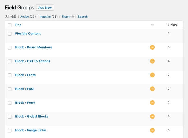 Screenshot of Advanced Custom Fields blocks naming convention