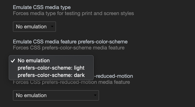 A screenshot of the emulation settings in Chrome DevTools