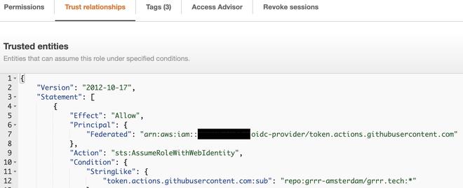 The new roles trust relationship with GitHub