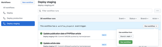 A screenshot of a dispatchable workflow on github.com.